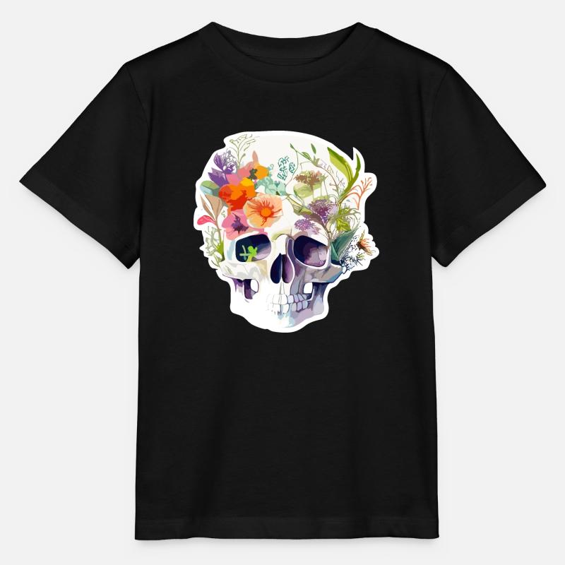 Crâne humain et fleurs 11 - T-shirt bio MINI CREATOR Stanley/Stella Enfant - noir