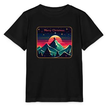 Père Noël sur la montagne avec ciel étoilé - T-shirt bio MINI CREATOR Stanley/Stella Enfant - noir - Devant - Mikhail (115cm)
