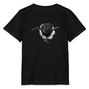 Mops Schwarz im Metall Loch - Stanley/Stella Kinder T-Shirt MINI CREATOR  - Schwarz - Vorne - Mikhail (115cm)