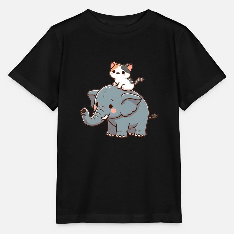Le chat monte à dos d’éléphant - T-shirt bio MINI CREATOR Stanley/Stella Enfant - noir