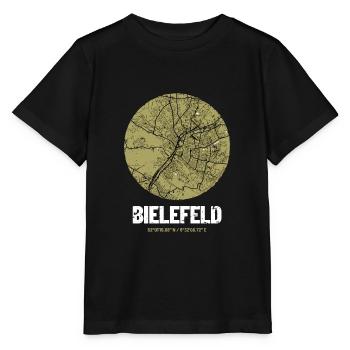 Bielefeld - Carte de la ville (vert olive) - T-shirt bio MINI CREATOR Stanley/Stella Enfant - noir - Devant - Mikhail (115cm)
