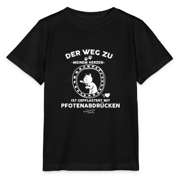 Katzen Shirt Pfotenabdrücke - Stanley/Stella Kinder T-Shirt MINI CREATOR  - Schwarz - Vorne - Mikhail (115cm)