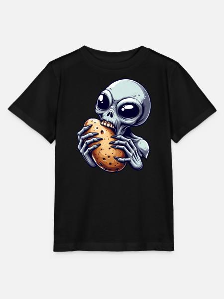 Alien Beißt Kartoffel außerirdischer Science Ficti - Stanley/Stella Kinder T-Shirt MINI CREATOR - Schwarz