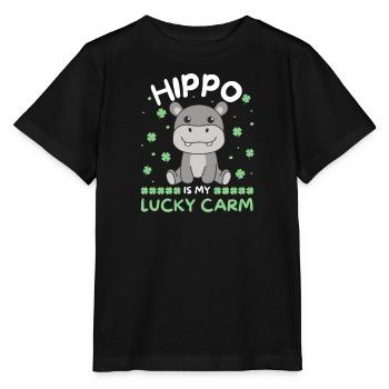 Hippo is my lucky carm Kleeblatt St Patricks Day - Stanley/Stella Kinder T-Shirt MINI CREATOR  - Schwarz - Vorne - Mikhail (115cm)