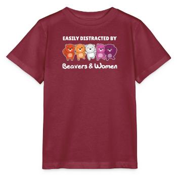 Lesbische Flag Pride LGBTQ süßer Biber - Stanley/Stella Kinder T-Shirt MINI CREATOR  - Burgunderrot - Vorne - Kain (125cm)