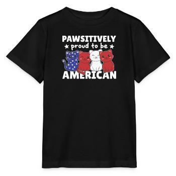 Katze für den vierten Juli USA Flagge Katzen - Stanley/Stella Kinder T-Shirt MINI CREATOR  - Schwarz - Vorne - Mikhail (115cm)