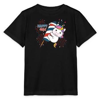 Einhorn für den vierten Juli Feuerwerk Rakete - Stanley/Stella Kinder T-Shirt MINI CREATOR  - Schwarz - Vorne - Mikhail (115cm)