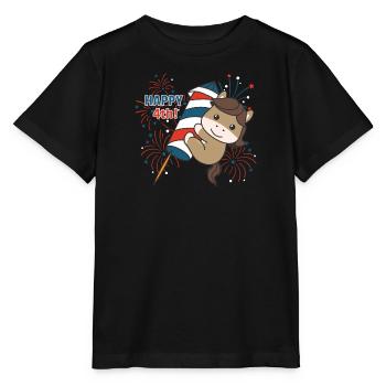 Pferd für den vierten Juli Feuerwerk Rakete - Stanley/Stella Kinder T-Shirt MINI CREATOR  - Schwarz - Vorne - Mikhail (115cm)