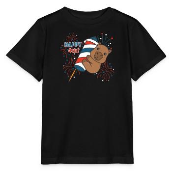 Capybara für den vierten Juli Feuerwerk Rakete - Stanley/Stella Kinder T-Shirt MINI CREATOR  - Schwarz - Vorne - Mikhail (115cm)