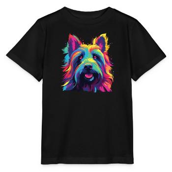 Wasserfarben Farbenfroher Skye Terrier - Stanley/Stella Kinder T-Shirt MINI CREATOR  - Schwarz - Vorne - Mikhail (115cm)