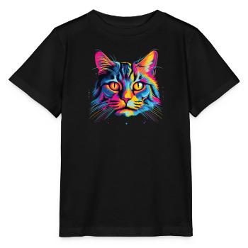 Watercolor Colorful Domestic Shorthair - Stanley/Stella MINI CREATOR Kids’ T-Shirt - black - Front - Mikhail (115cm)