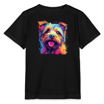 Wasserfarben Farbenfroher Norfolk Terrier - Stanley/Stella Kinder T-Shirt MINI CREATOR  - Schwarz - Vorne - Mikhail (115cm)