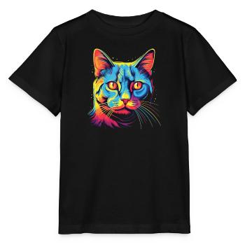 Watercolor Colorful Domestic Shorthair - Stanley/Stella MINI CREATOR Kids’ T-Shirt - black - Front - Mikhail (115cm)