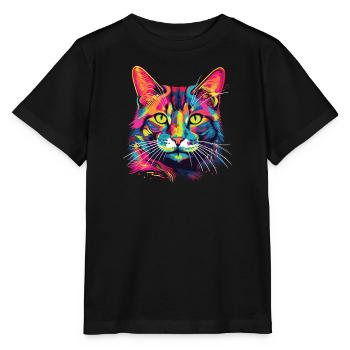 Watercolor Colorful Domestic Shorthair - Stanley/Stella MINI CREATOR Kids’ T-Shirt - black - Front - Mikhail (115cm)