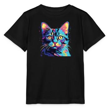 Watercolor Colorful Domestic Shorthair - Stanley/Stella MINI CREATOR Kids’ T-Shirt - black - Front - Mikhail (115cm)