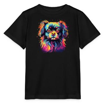Aquarelle colorée épagneul tibétain - T-shirt bio MINI CREATOR Stanley/Stella Enfant - noir - Devant - Mikhail (115cm)