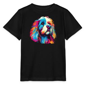 Aquarelle colorée épagneul tibétain - T-shirt bio MINI CREATOR Stanley/Stella Enfant - noir - Devant - Mikhail (115cm)