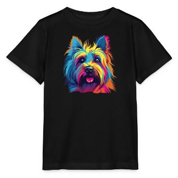 Wasserfarben Farbenfroher Skye Terrier - Stanley/Stella Kinder T-Shirt MINI CREATOR  - Schwarz - Vorne - Mikhail (115cm)