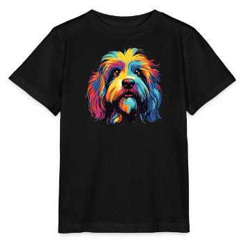Aquarelle colorée épagneul tibétain - T-shirt bio MINI CREATOR Stanley/Stella Enfant - noir - Devant - Mikhail (115cm)