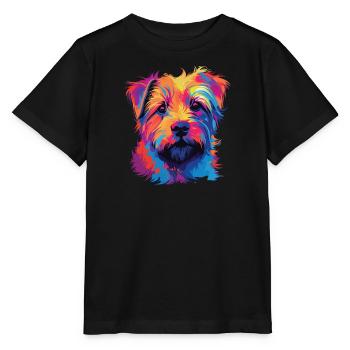 Wasserfarben Farbenfroher Norfolk Terrier - Stanley/Stella Kinder T-Shirt MINI CREATOR  - Schwarz - Vorne - Mikhail (115cm)
