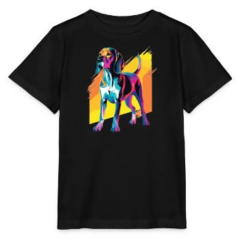 Aquarelle colorée arbre Walker Coonhound - T-shirt bio MINI CREATOR Stanley/Stella Enfant - noir - Devant - Mikhail (115cm)