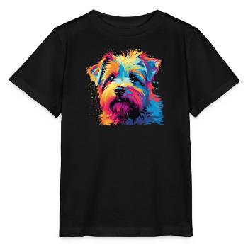 Wasserfarben Farbenfroher Norfolk Terrier - Stanley/Stella Kinder T-Shirt MINI CREATOR  - Schwarz - Vorne - Mikhail (115cm)