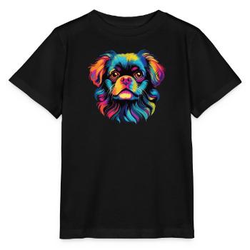 Aquarelle colorée épagneul tibétain - T-shirt bio MINI CREATOR Stanley/Stella Enfant - noir - Devant - Mikhail (115cm)