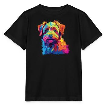 Wasserfarben Farbenfroher Norfolk Terrier - Stanley/Stella Kinder T-Shirt MINI CREATOR  - Schwarz - Vorne - Mikhail (115cm)