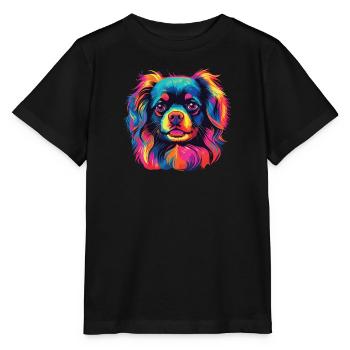 Aquarelle colorée épagneul tibétain - T-shirt bio MINI CREATOR Stanley/Stella Enfant - noir - Devant - Mikhail (115cm)