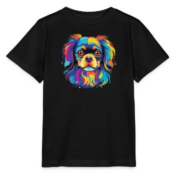 Aquarelle colorée épagneul tibétain - T-shirt bio MINI CREATOR Stanley/Stella Enfant - noir - Devant - Mikhail (115cm)