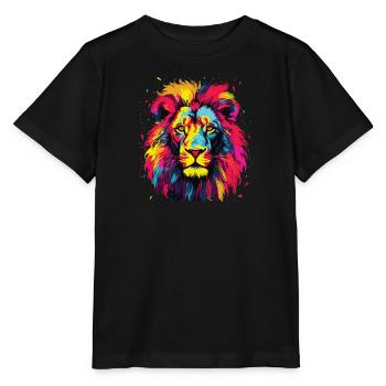 Wasserfarben Farbenfroher Löwe bunte Tiere - Stanley/Stella Kinder T-Shirt MINI CREATOR  - Schwarz - Vorne - Mikhail (115cm)