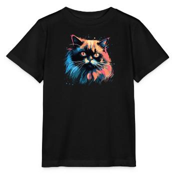 Katze Wasserfarben bunte Himalaya-katze - Stanley/Stella Kinder T-Shirt MINI CREATOR  - Schwarz - Vorne - Mikhail (115cm)