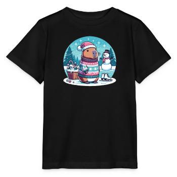 Noël festif Capybara d’hiver - T-shirt bio MINI CREATOR Stanley/Stella Enfant - noir - Devant - Mikhail (115cm)