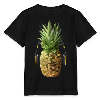 Ananas mit Headphones - Stanley/Stella Kinder T-Shirt MINI CREATOR  - Schwarz - Vorne - Mikhail (115cm)