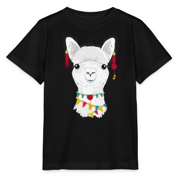 Colourfully decorated alpaca – charming animal motif - Stanley/Stella MINI CREATOR Kids’ T-Shirt - black - Front - Mikhail (115cm)
