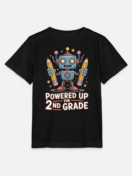 Powered Up For 2nd Grade Schulstart Roboter - Stanley/Stella Kinder T-Shirt MINI CREATOR  - Schwarz