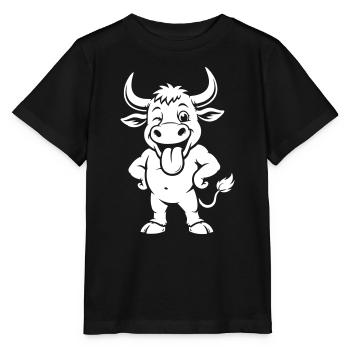 Lustiger Stier frech Kuh lustig Zunge rausstrecken - Stanley/Stella Kinder T-Shirt MINI CREATOR  - Schwarz - Vorne - Mikhail (115cm)