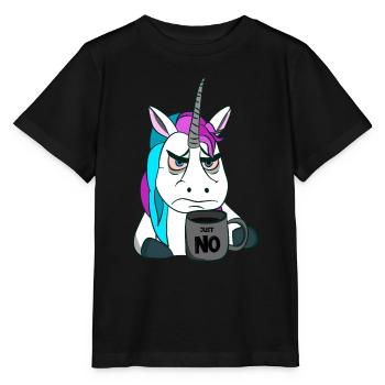 schlecht gelauntes Einhorn mit Kaffeebecher - Stanley/Stella Kinder T-Shirt MINI CREATOR  - Schwarz - Vorne - Mikhail (115cm)