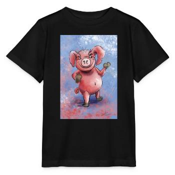 Lustiges Cartoon-Schwein - Stanley/Stella Kinder T-Shirt MINI CREATOR  - Schwarz - Vorne - Mikhail (115cm)