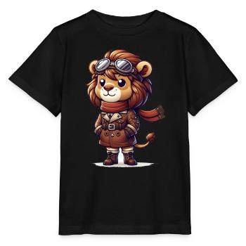 Cute Lion Pilot - Stanley/Stella MINI CREATOR Kids’ T-Shirt - black - Front - Mikhail (115cm)