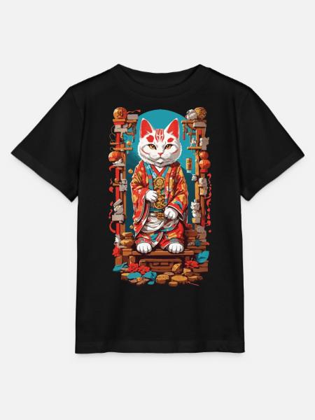 Aesthetic Japan Katze Glücksbringer Katzen Design - Stanley/Stella Kinder T-Shirt MINI CREATOR - Schwarz