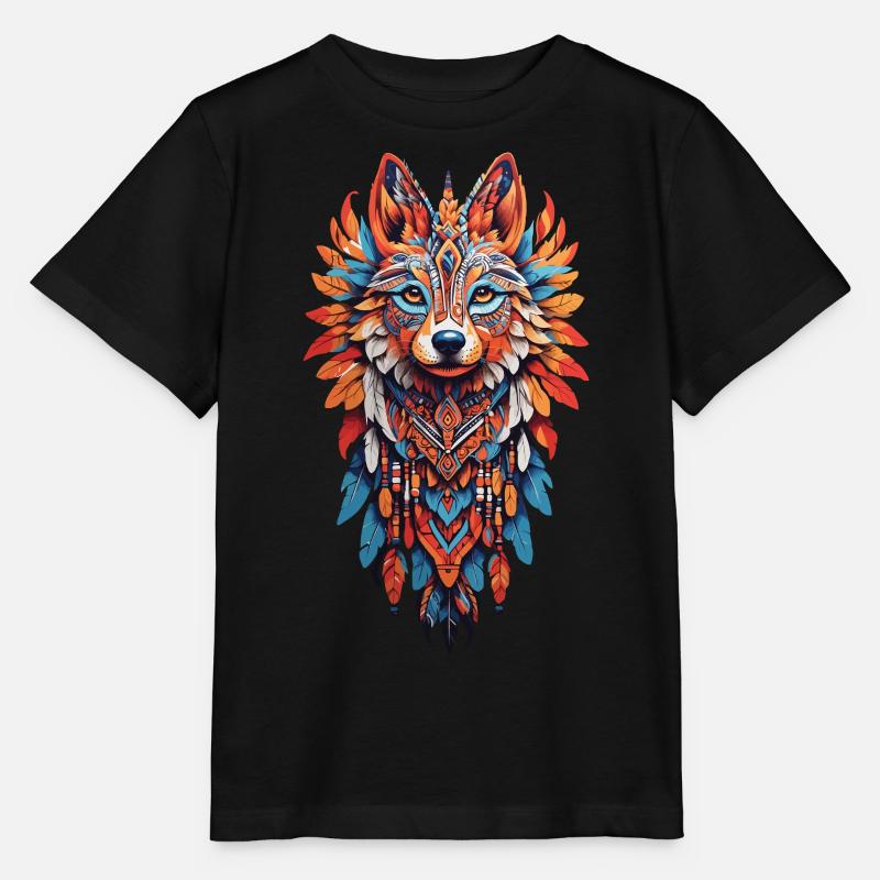 de loup Mandala chamanisme plume coiffe - T-shirt bio MINI CREATOR Stanley/Stella Enfant - noir