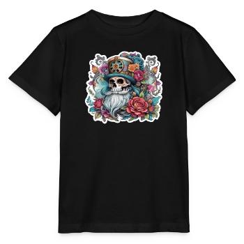Vintage, Weihnachten, skull, totenkopf tatoo, rose - Stanley/Stella Kinder T-Shirt MINI CREATOR  - Schwarz - Vorne - Mikhail (115cm)