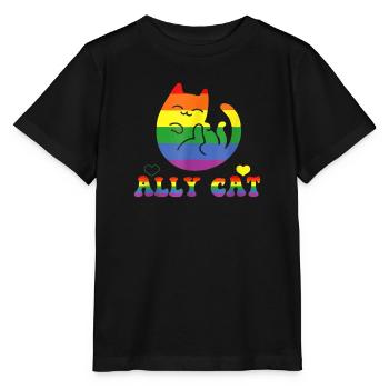 Allycat LGBT Pride Month Cat With Ally Pride Flag - Stanley/Stella MINI CREATOR Kids’ T-Shirt - black - Front - Mikhail (115cm)