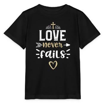 Love never fails - Jesus - Stanley/Stella Kinder T-Shirt MINI CREATOR  - Schwarz - Vorne - Mikhail (115cm)