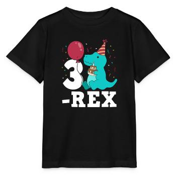 Three Rex T-Rex Birthday Gift for Three Year Olds - Stanley/Stella MINI CREATOR Kids’ T-Shirt - black - Front - Mikhail (115cm)