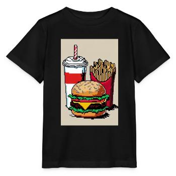 Burger Menu 8 Bit rétro Oldschool Gamer - T-shirt bio MINI CREATOR Stanley/Stella Enfant - noir - Devant - Mikhail (115cm)
