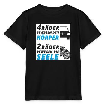 Motorradfahrer Spruch "2 Räder bewegen die Seele" - Stanley/Stella Kinder T-Shirt MINI CREATOR  - Schwarz - Vorne - Mikhail (115cm)