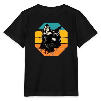 Cat Wearing Headphones | cat wearing earphones - Stanley/Stella MINI CREATOR Kids’ T-Shirt - black - Front - Mikhail (115cm)
