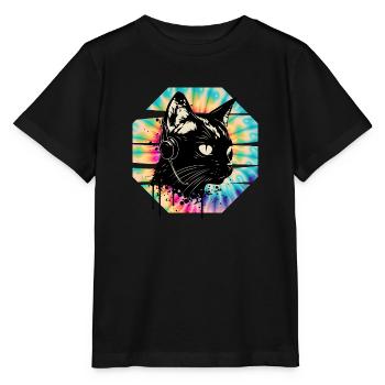 Cat Wearing Headphones | cat wearing earphones - Stanley/Stella MINI CREATOR Kids’ T-Shirt - black - Front - Mikhail (115cm)